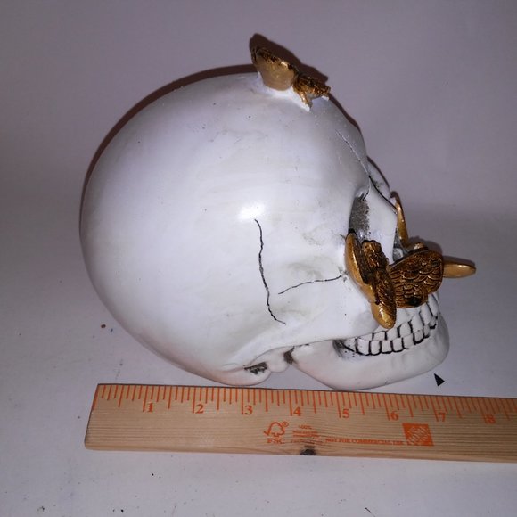 Halloween Decoration Skull Gold Bugs White Creepy Skeleton Head Home Decor Brand - Picture 11 of 13